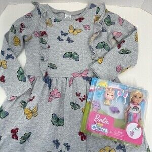 Carter’s Girl’s Dress, Size 5T, Gray w/butterflies combo w/Barbie Club‎ Chelsea